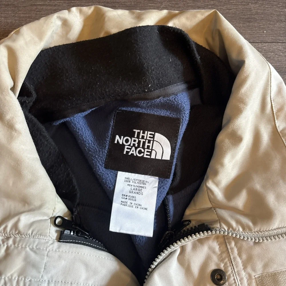 Vintage The North Face Jacket Men's Large Fleece Lined Vest Full Zip Beige Parka